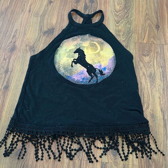 Hollister black tank with horse moon pictographic and lease bottom size XS - Picture 1 of 5